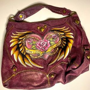 Isabella fiord love to live purple metallic embroided bag